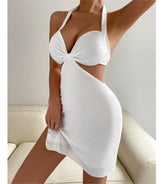 Sommer Hals hängen solide sexy rückenfreies Kleid